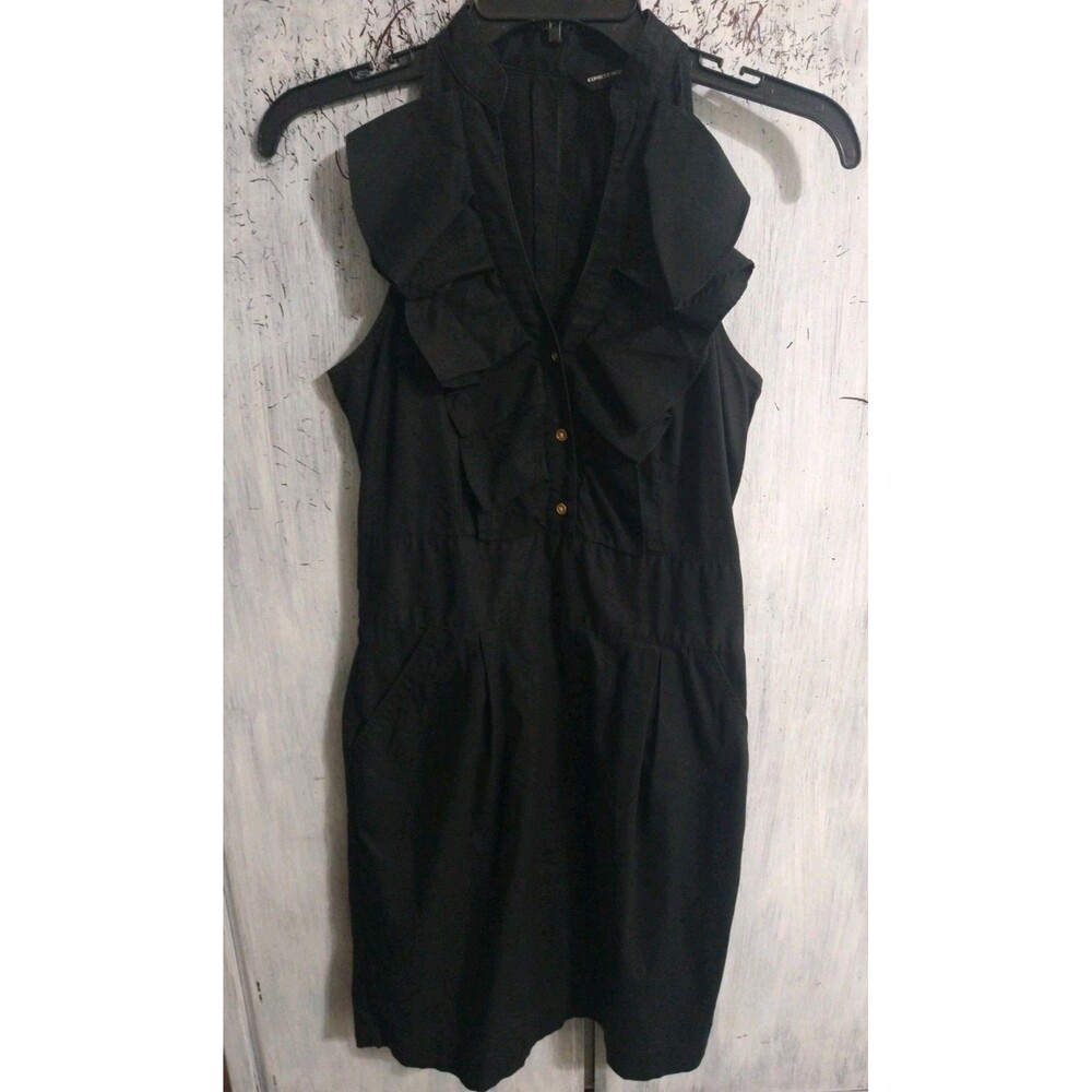Express Ruffled Vneck Dress Sz 4 Black Boho Cottage Core Feminine